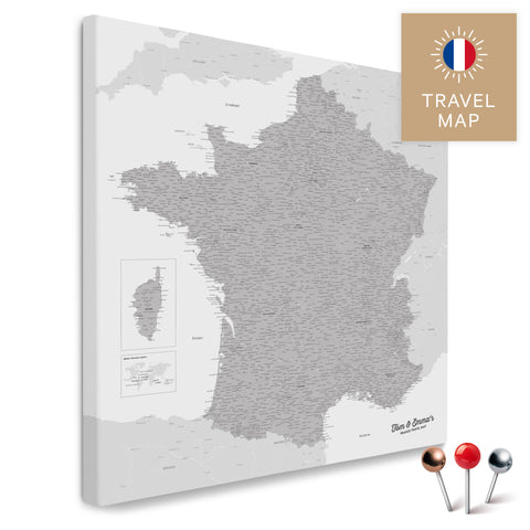 France map in light gray color in a modern, minimalist design as a canvas for pinning trips and places