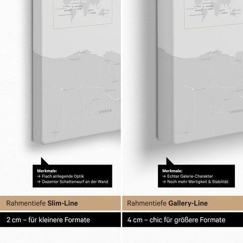 Frankrijk-kaart TRAVEL® Canvas Prikbord – Licht Zwart