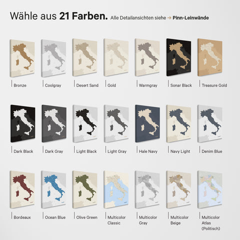 Italië-kaart TRAVEL® Magneetbord – in 21 kleuren