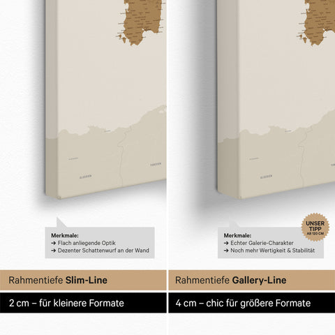 Italië-kaart TRAVEL® Canvas Prikbord – Brons