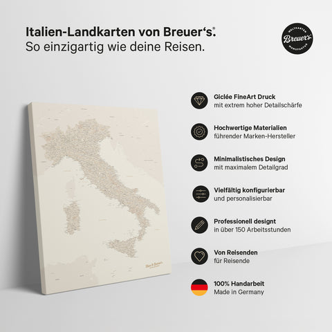 Italië-kaart TRAVEL® Canvas Prikbord – Goud