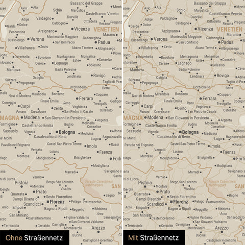Italië-kaart TRAVEL® Canvas Prikbord – Goud
