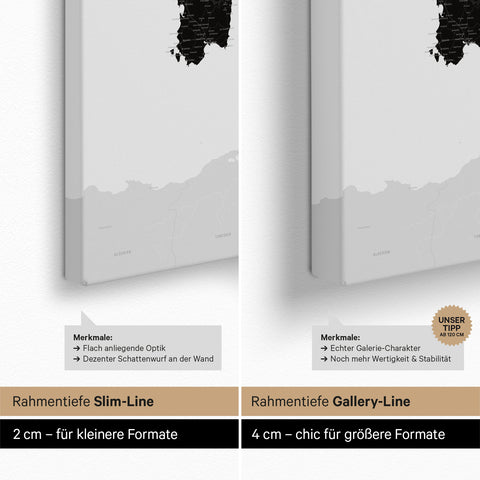 Italië-kaart TRAVEL® Canvas Prikbord – Licht Zwart