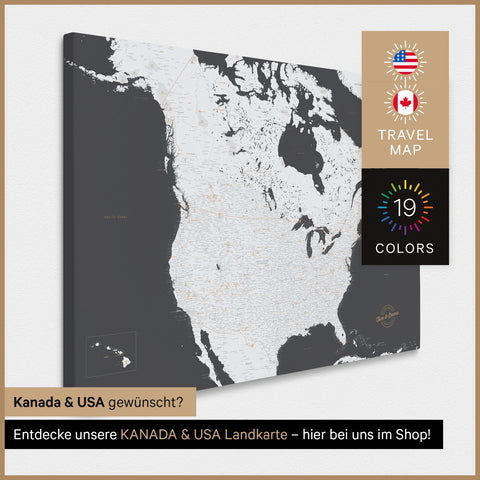 USA-kaart TRAVEL® Canvas Prikbord – Donkergrijs (Donkergrijs)