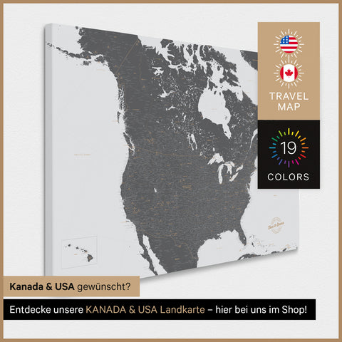 USA-kaart TRAVEL® Canvas Prikbord – Lichtgrijs