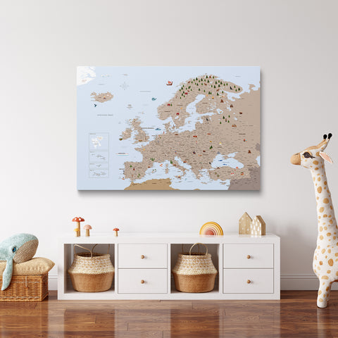 Europa-kaart voor kinderen Canvas Prikbord – MINIVENTURES® Brown