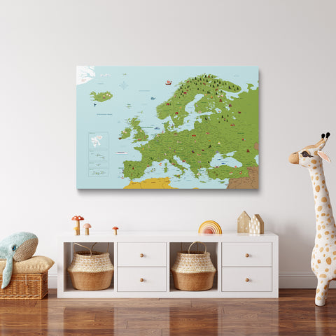 Europa-kaart voor kinderen Canvas Prikbord – MINIVENTURES® Classic