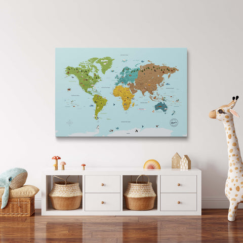 Kinderwereldkaart Canvas Prikbord – MINIVENTURES® Klassiek