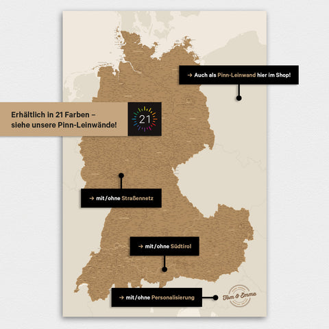DACH-kaart TRAVEL® Magnetenposter – in 21 kleuren
