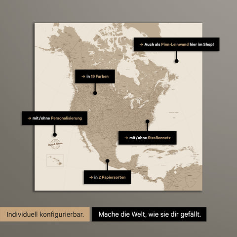 Noord-Amerika-kaart TRAVEL® Magnetenposter – in 19 kleuren