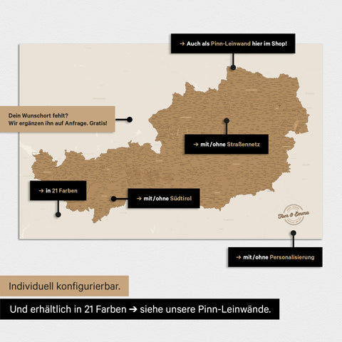 Oostenrijk-kaart TRAVEL® Magnetenposter – in 21 kleuren