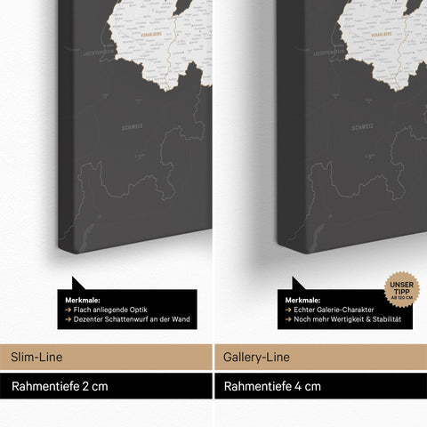Oostenrijk-kaart TRAVEL® Canvas Prikbord – Dark Gray (Donkergrijs)