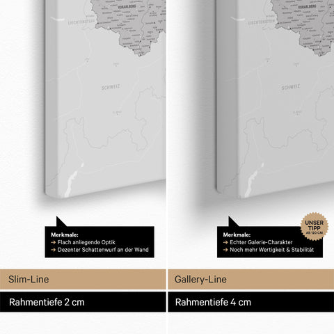 Oostenrijk-kaart TRAVEL® Canvas Prikbord – Coolgray (Lichtgrijs)