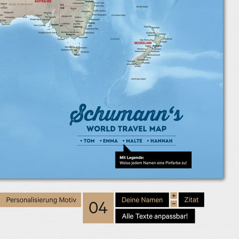 Fysieke wereldkaart in kleur Multicolor Terra met personalisatie als familie-logo