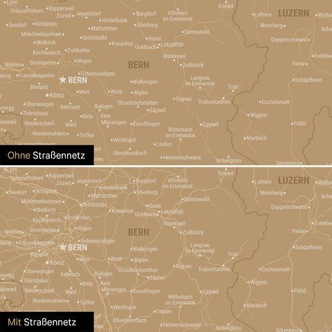 Schweiz-Karte Leinwand in Sonar-Black wahlweise mit oder ohne Straßennetz