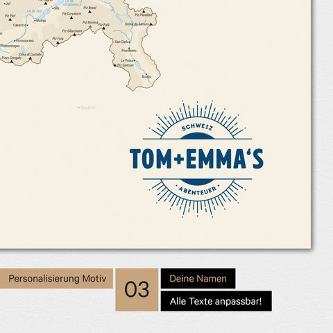 Schweiz-Karte Magnetboard in der Farbe Multicolor Classic mit Personalisierung als Logo im Vintage-Look
