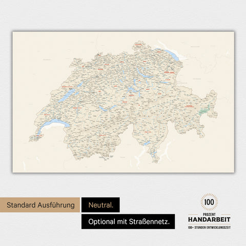 Neutrale und schlichte Ausführung einer magnetischen Schweiz-Karte in Multicolor Classic
