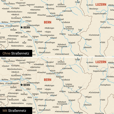 Magnetische Schweiz-Karte Leinwand in Multicolor Classic wahlweise mit oder ohne Straßennetz