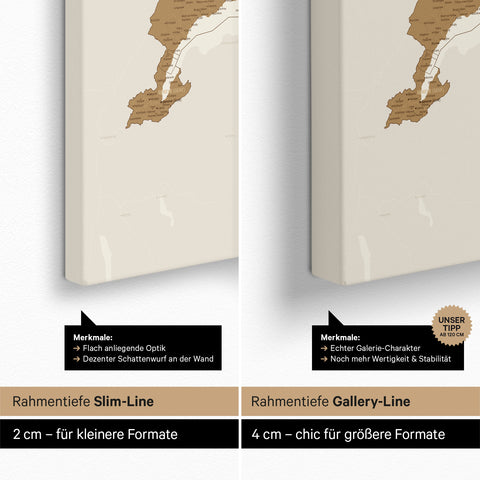 Zwitserland-kaart TRAVEL® Canvas Prikbord – Brons