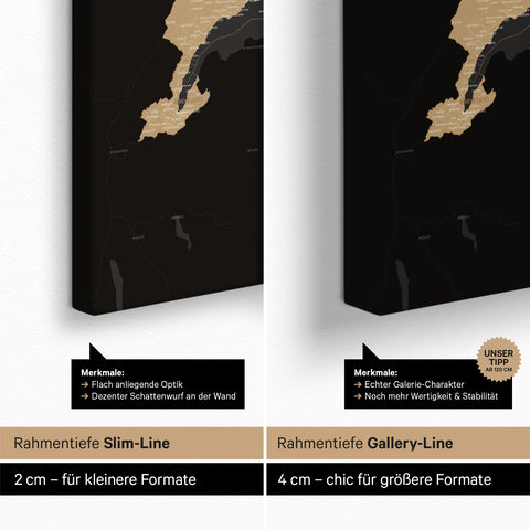Zwitserland-kaart TRAVEL® Canvas Prikbord – Sonar Black (Zwart-Goud)