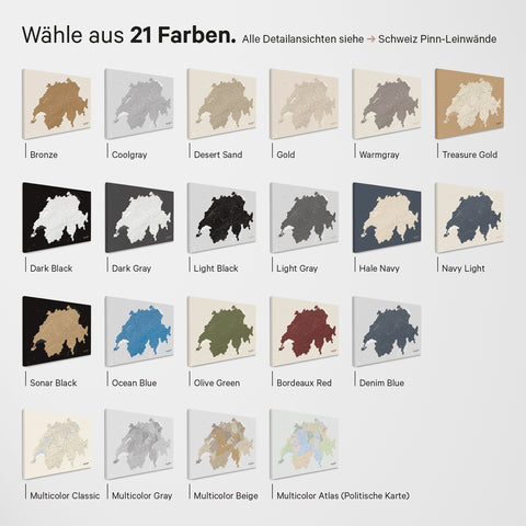 Carte de la Suisse TRAVEL® Poster premium – en 21 couleurs