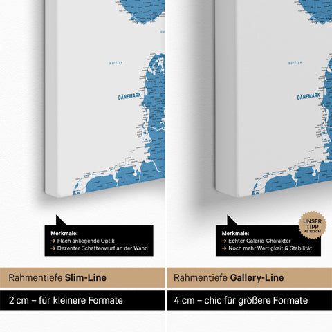 Scandinavië-kaart TRAVEL® Canvas Prikbord – Oceaan Blauw