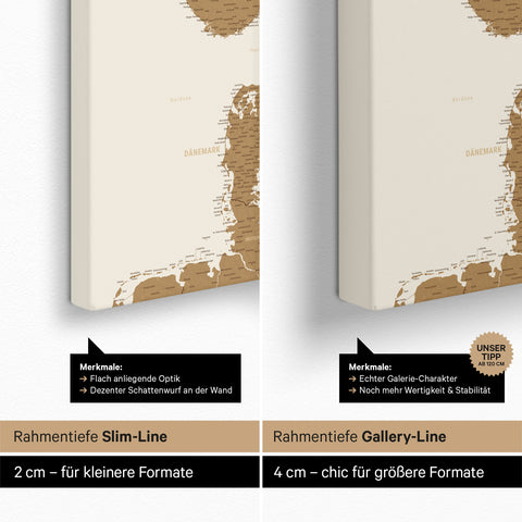 Scandinavië-kaart TRAVEL® Canvas Prikbord – Brons