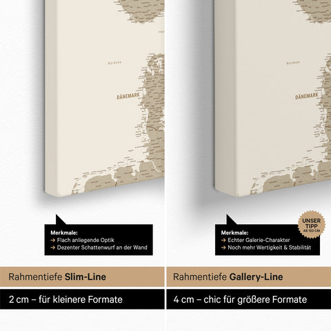 Scandinavië-kaart TRAVEL® Canvas Prikbord – Woestijn Zand (Beige)