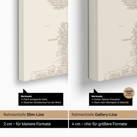 Scandinavië-kaart TRAVEL® Canvas Prikbord – Goud