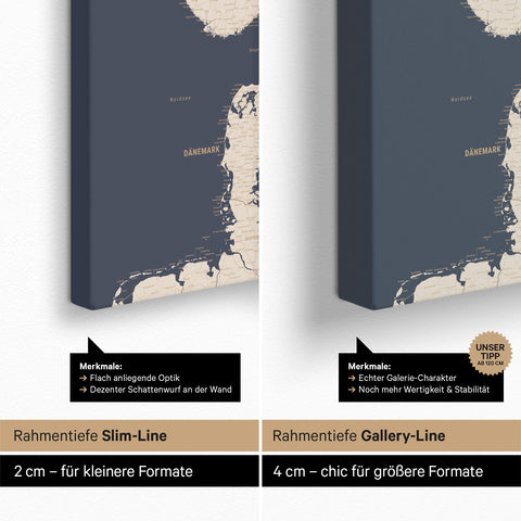 Scandinavië-kaart TRAVEL® Canvas Prikbord – Hale Navy (Donkerblauw-Goud)