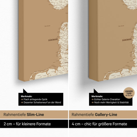 Scandinavië-kaart TRAVEL® Canvas Prikbord – Schat Goud