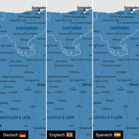 Spanje & Portugal kaart TRAVEL® Canvas Prikbord – Ocean Blue