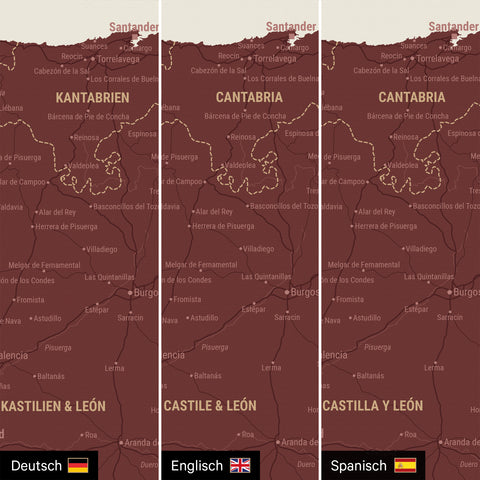 Spanje & Portugal kaart TRAVEL® Canvas Prikbord – Bordeaux Rood