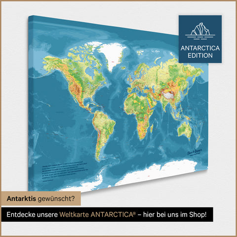 Topografische wereldkaart TRAVEL® Pinn-Leinwand – Multicolor Topo