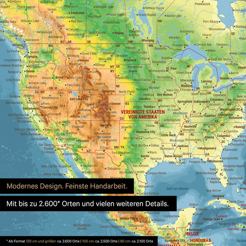 Uitsnede van een topografische wereldkaart poster in multicolor topo toont kaarten van Amerika