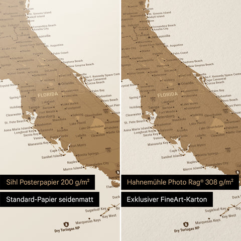 USA Amerika Landkarte als Poster in den Papiersorten Sihl Posterpapier oder Hahnemühle Photo Rag