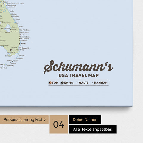 Politische USA Amerika Karte als Pinn-Leinwand in Multicolor Atlas mit Personalisierung als Logo für die gesamte Familie