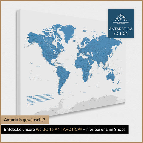 Design Wereldkaart TRAVEL® Canvas Prikbord – Ocean Blue