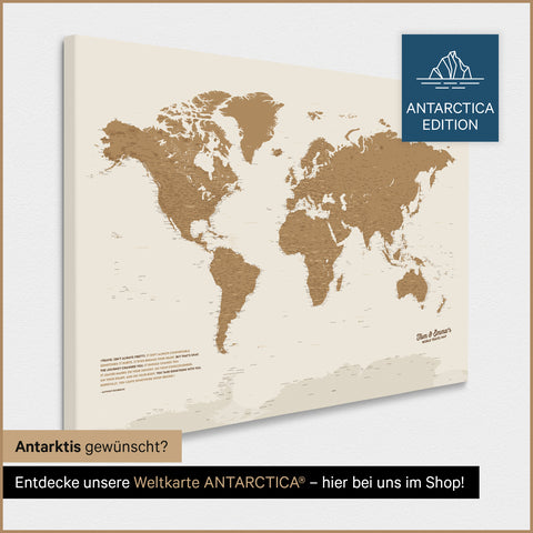 Design Wereldkaart TRAVEL® Canvas Prikbord – Brons