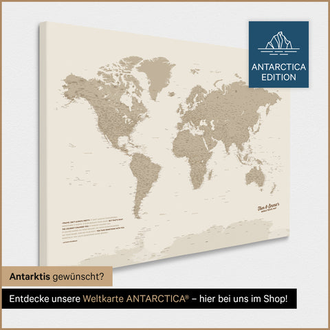 Design Wereldkaart TRAVEL® Canvas Prikbord – Woestijnzand (Beige)