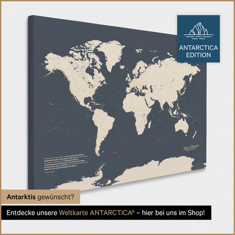Design Wereldkaart TRAVEL® Canvas Prikbord – Hale Navy (Donkerblauw-Goud)