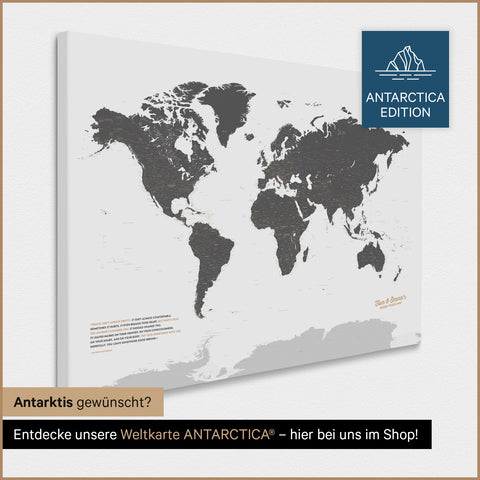 Design Wereldkaart TRAVEL® Canvas Prikbord – Lichtgrijs (Wit-Grijs)