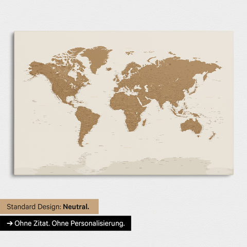 Neutral standard version of a world map with Antarctica as a Push Pin Map in bronze