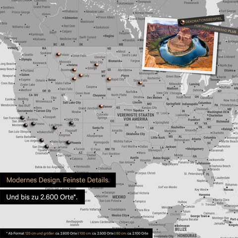 Détail d'une carte du monde en gris multicolore montrant des détails des États-Unis et du Canada