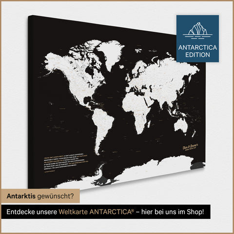 Design Wereldkaart TRAVEL® Canvas Prikbord – Dark Black (Zwart-Wit)