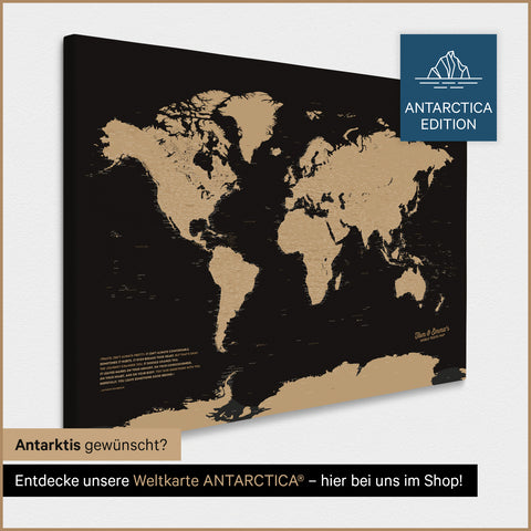 Design Wereldkaart TRAVEL® Canvas Prikbord – Sonar Zwart (Zwart-Goud)