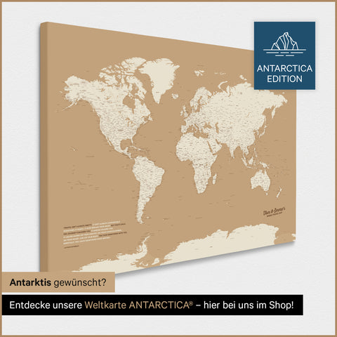 Design Wereldkaart TRAVEL® Canvas Prikbord – Schat Goud