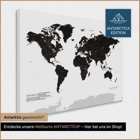 Design Wereldkaart TRAVEL® Canvas Prikbord – Light Black (Wit Zwart)
