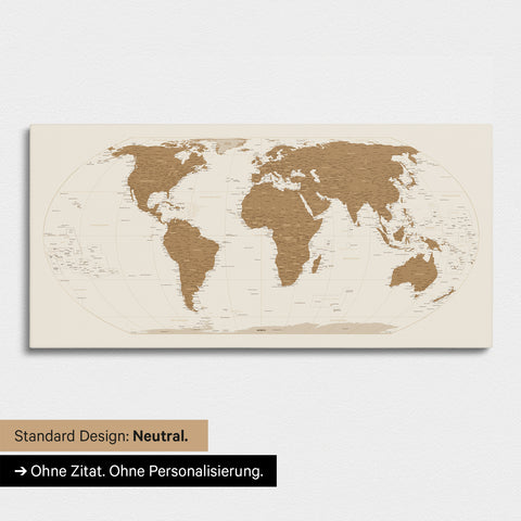 Neutral and simple version of a world map in the Equal Earth projection as a bronze Push Pin Map without personalization