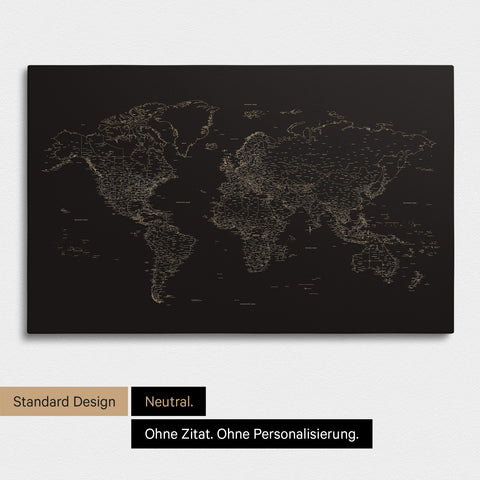Eenvoudige wereldkaart FINELINE als prikborddoek in kleur Sonar Black zonder personalisatie